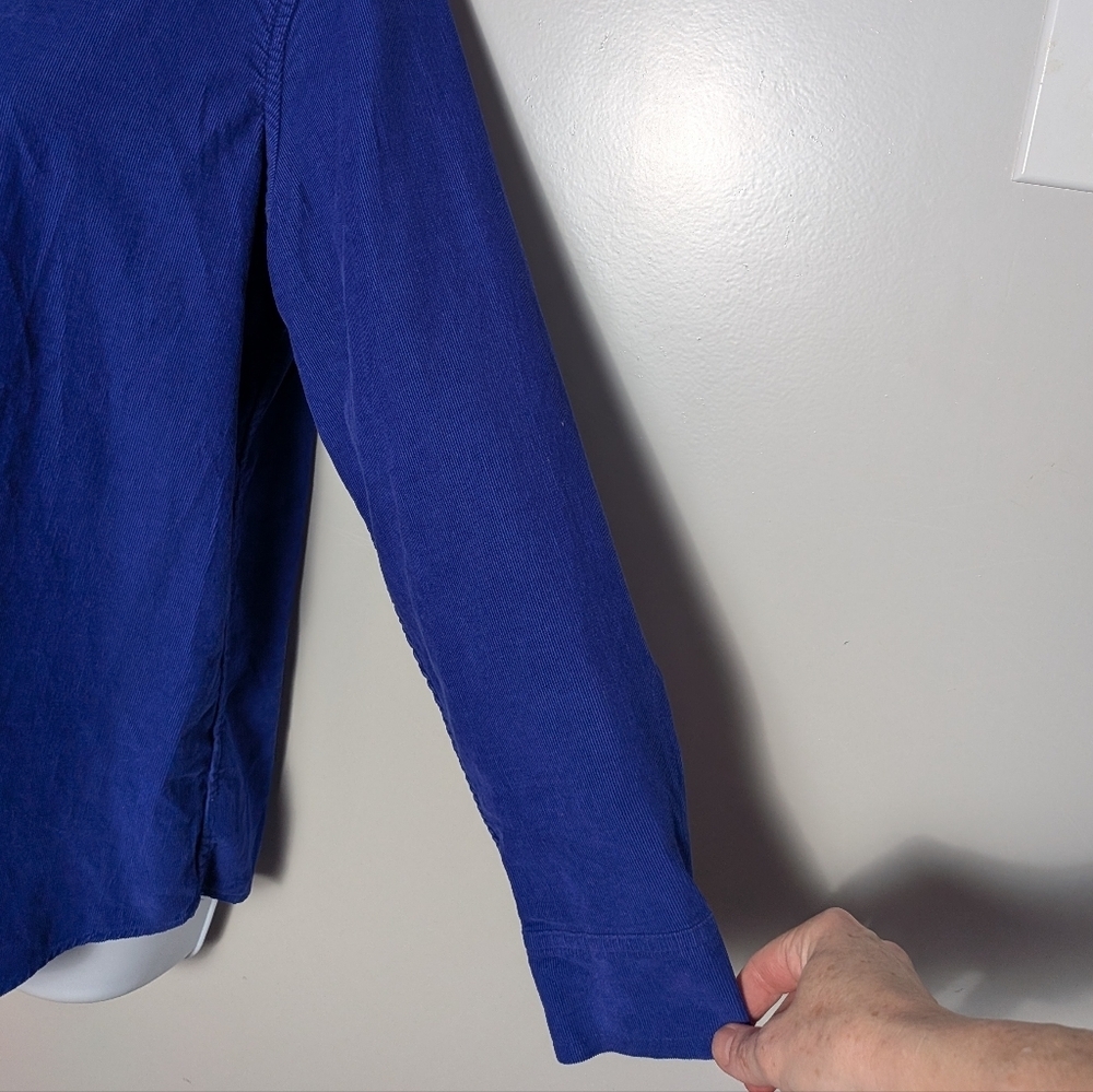 Lands’ End Blue Corduroy Shirt Preppy Casual Button Down Fall Minimalist Blouse - Picture 6 of 16